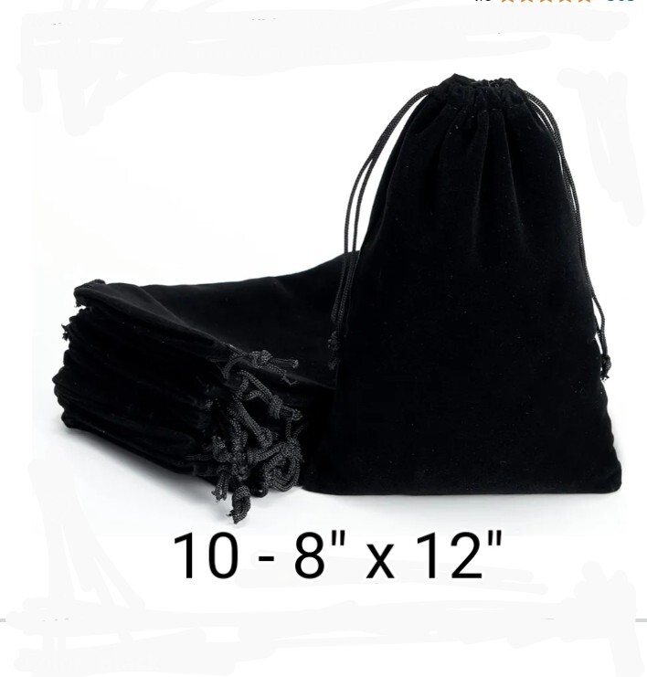 10 Pcs Black Velvet 8 X 12 Inch Drawstring Bags, Wedding, Shower Gifts, Jewelry 