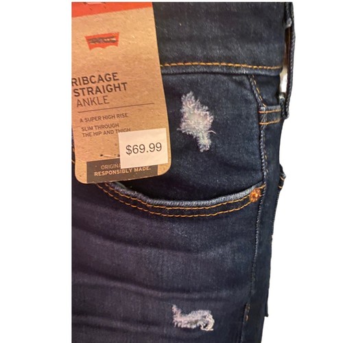 LEVI’S Ribcage Straight Ankle Med Wash Hi Rise Distressed Jeans Women 29x27 NWT - Picture 11 of 18
