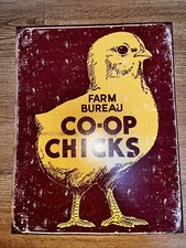 Reproduction metal sign “FARM BUREAU CO-OP CHICKS" red & yellow