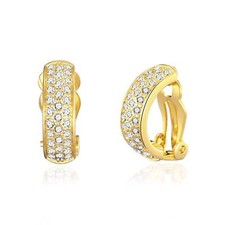 18k Gold Plated Pave Clip On Earrings Created with Zircondia® Crystals