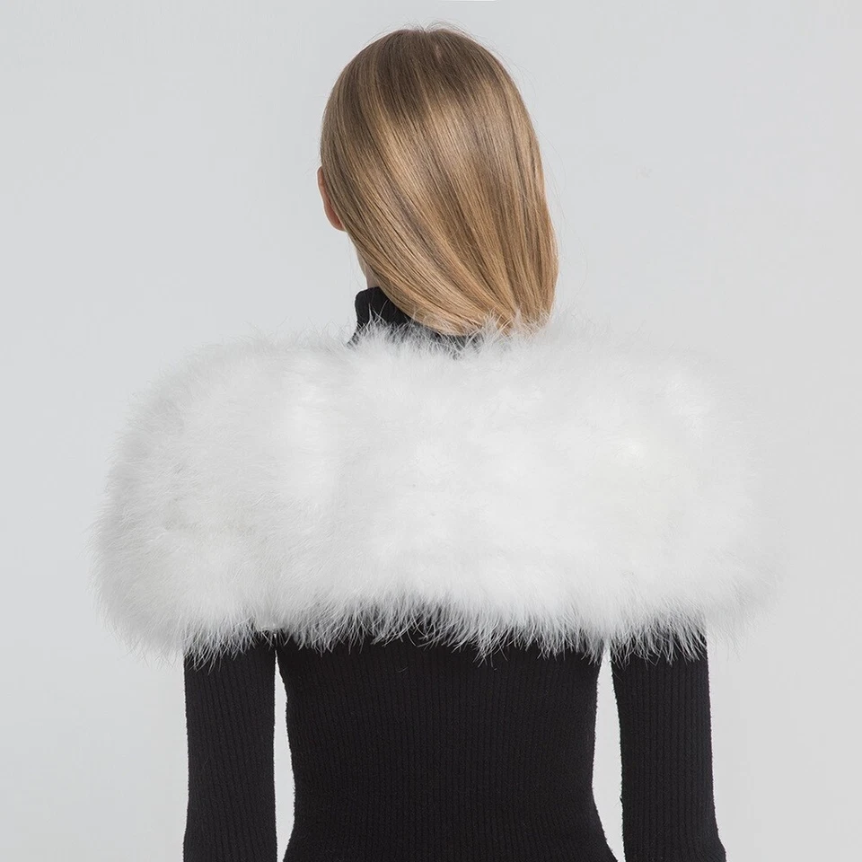 Capa de bolero de piel de avestruz real encogerse de hombros para novia boda fiesta Foto 4 de 4