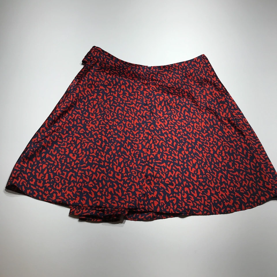 Falda Columpio Tara Jarmon Línea A Roja y Azul Marino Estampado Animal Corbata Cintura Cremallera Talla 42 Foto 2 de 4