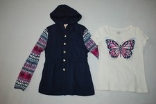 Girls 2 PC SET Navy Blue Hooded Jacket BUTTERFLY SHIRT Ivory Purple Pink S 6-6X