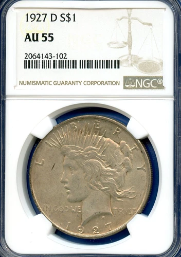 1927 D NGC AU55 Peace Silver Dollar $1 US Mint Better Date Coin 1927-D AU-55 