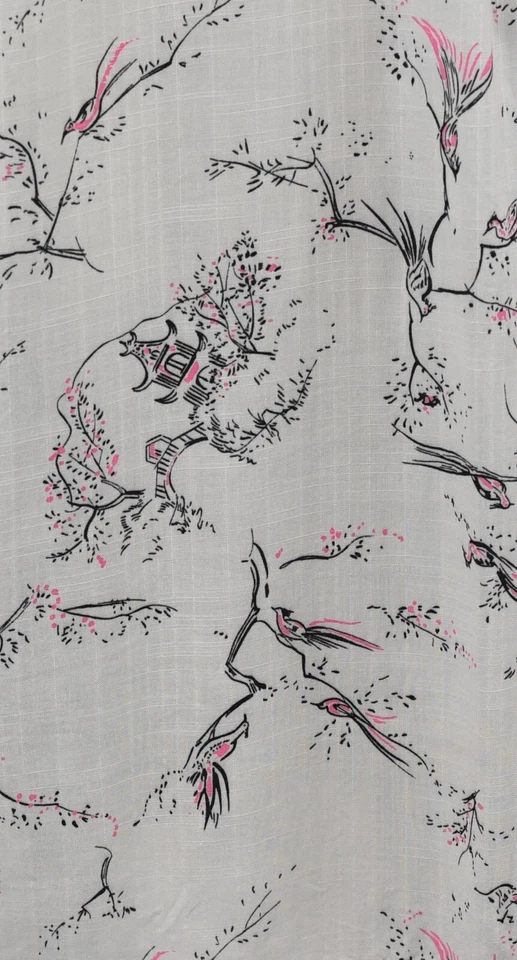 Vestido Pinup Hecho a Medida Años 50 Pagoda Novedad Estampado Gris Rosa Capa Trasera Foto 2 de 4