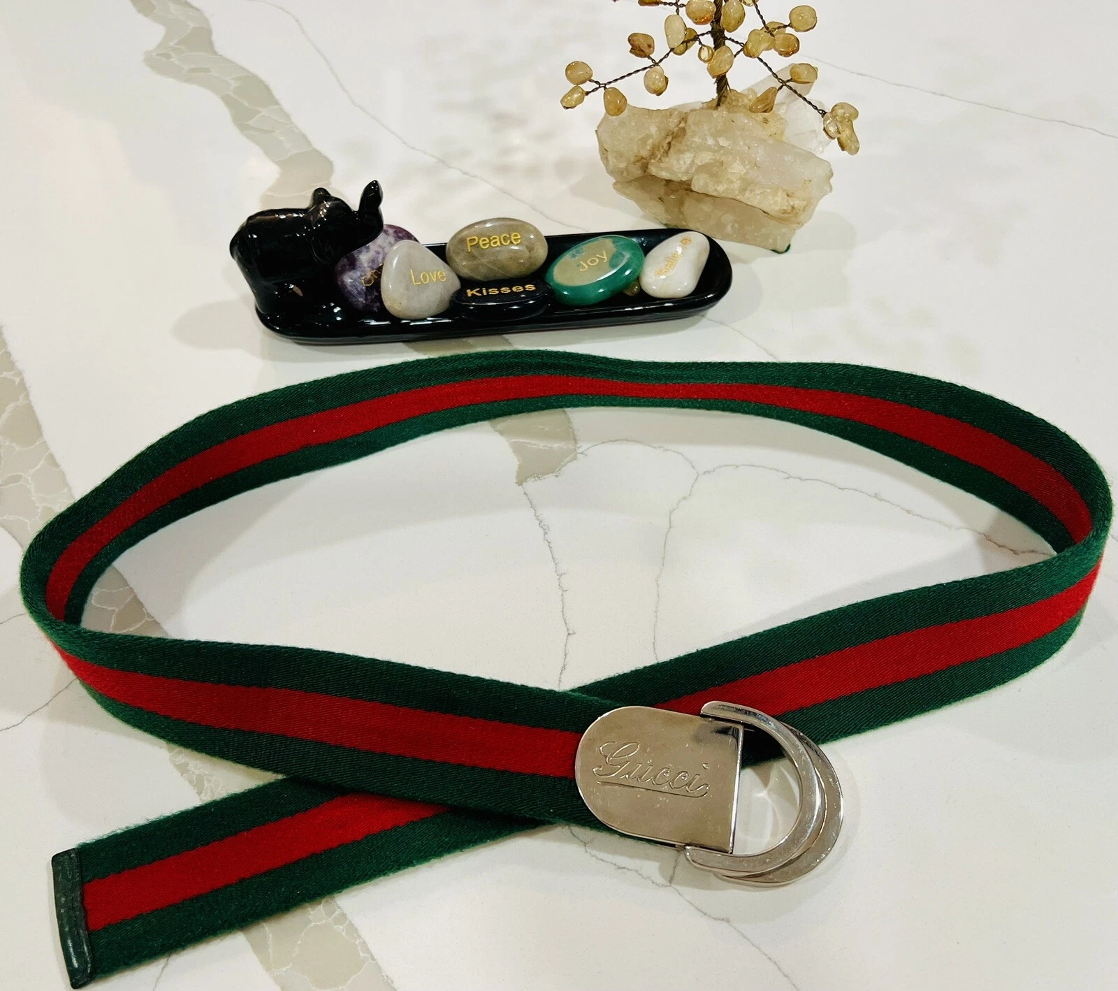 Ceinture unisexe GUCCI Web Camba rayure vert rouge argent quincaillerie boucle Gucci 90 36