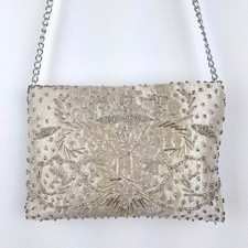 VTG La Regale Beaded Clutch Bag Purse. Silver Chain Strap Elegant Evening Glam