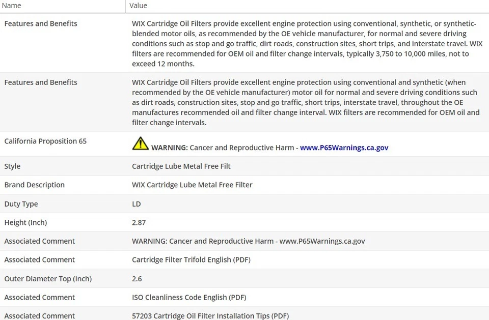 Filtro de aceite tipo OEM WIX para Mercury Milan 2006-2009 L4-2,3 L Foto 3 de 4
