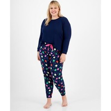 Jenni LS Mix It Pajama Set Navy Christmas Light Holiday NWT Plus Size 2X