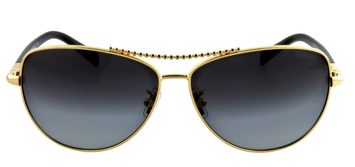 Coach Black and Gold Aviator Sunglasses Coach Beaded Chain Aviator Sunglasses HC7058 - Gold Dark  main image 3