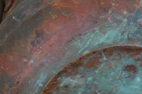 Antique Hammered Copper Cauldron Cook Pot Kettle w Iron Handles 16" - Picture 11 of 12
