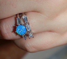 2 pcs fire opal Cz zirconia ring gems silver jewelry delicate engagement wedding