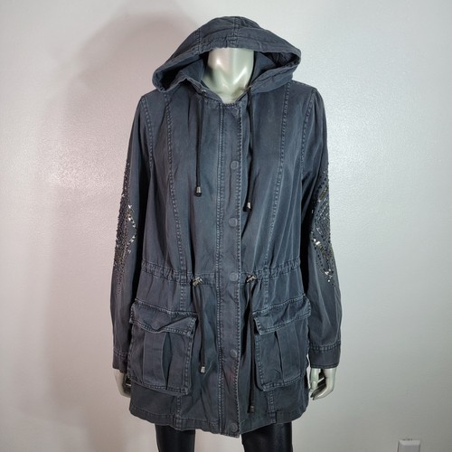 Torrid Utility Jacket Plus Size 1X Beaded Hooded Embellished Pockets Black - Picture 2 of 10
