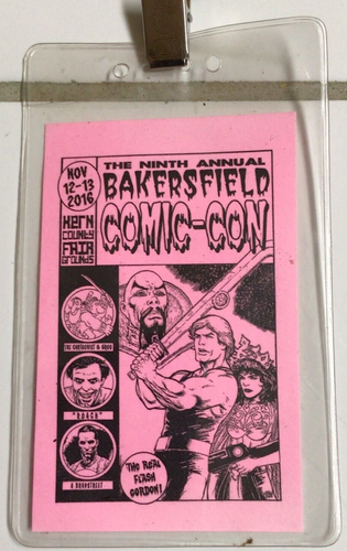 2016 Bakersfield CA Comic-Con Lanyard Pink Badge Flash Gordon Sam Jones 888A - Picture 2 of 2