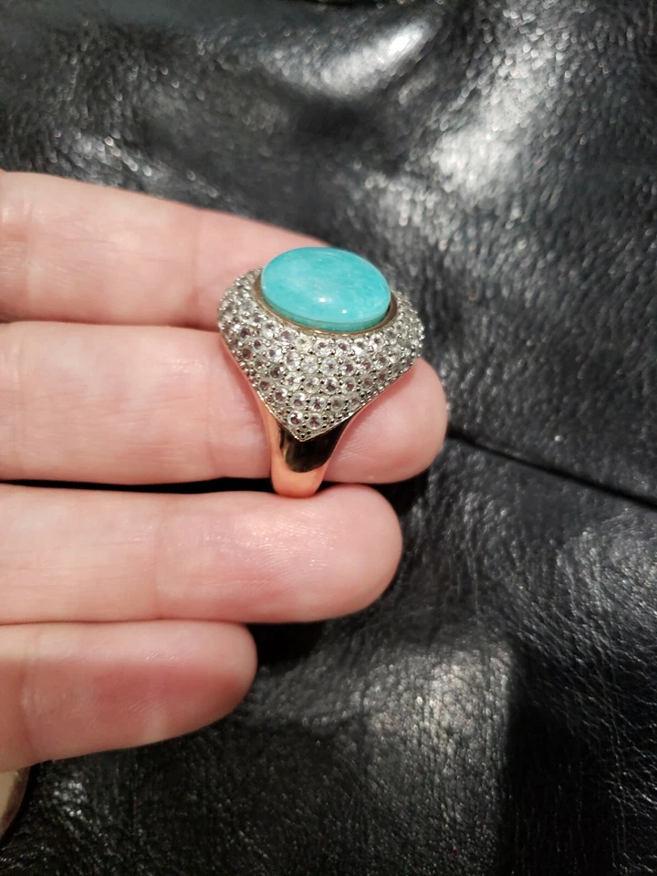 Anillo rosa huevo petirrojo turquesa hecho en italia marcado Milor talla 7 cz ajuste Foto 4 de 4