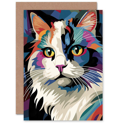 Flauschige Stoffpuppe Katze Portrait bunt Geburtstag Danke Blanko Grußkarte