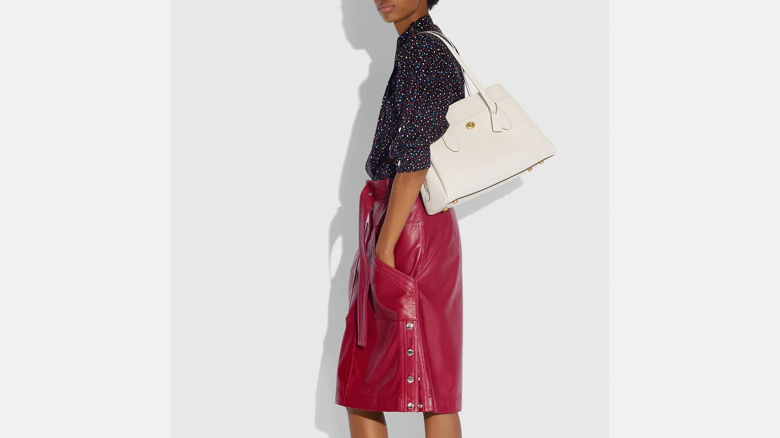 BORSA A TRACOLLA COACH LORA GESSO OTTONE PELLE CIOTTOLATA A TRACOLLA BIANCA NUOVA CON ETICHETTE $395