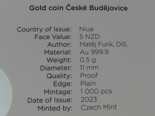 MONEDA DE ORO CHECA 2023 PP - TARJETAS HISTÓRICAS - BUDWEIS - - Imagen 4 de 7