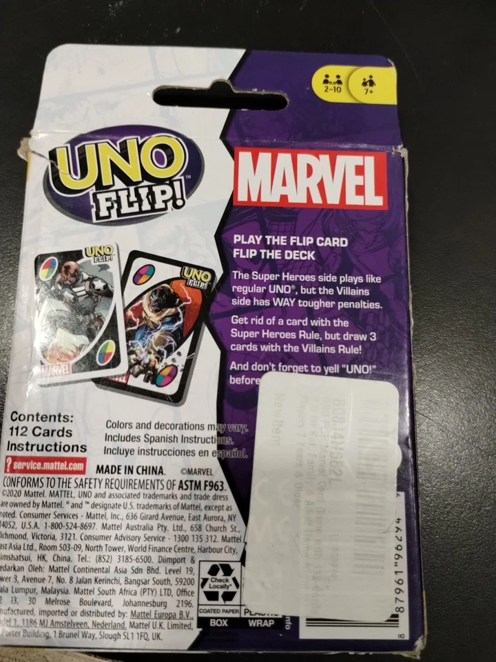 New UNO FLIP MARVEL Card game by Mattel 112 Cards 2 sealed card decks - Image 2 of 3