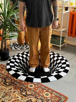 Black Hole 3D Area Rug Acrylic Сheckerboard Tufted Rug For Living