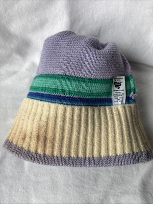 Vintage Smiley Hat Pom Pom Ski Beanie Lavendar/Pink/Blue 100 