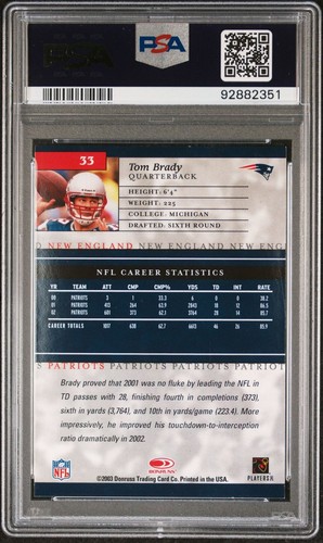 2003 Donruss Elite Tom Brady PSA Mint 9 Card #33 New England Patriots - Picture 2 of 3