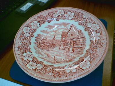 Royal Tudor Ware Coaching Taverns Pink Rim Soup Bowl 9''