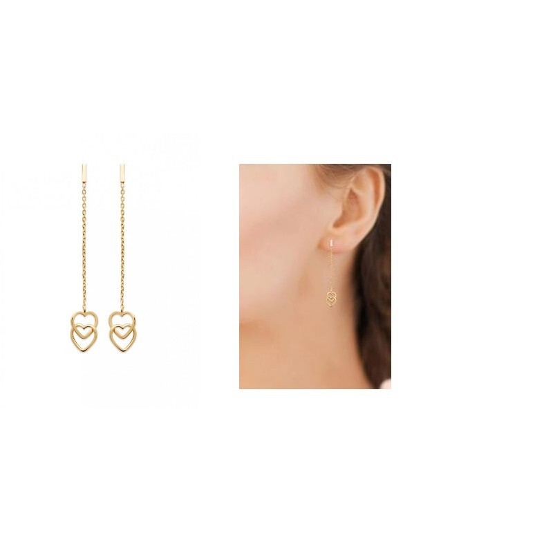 Boucles d'oreilles pendantes cœurs entrelacés Plaqué OR 750/000 bijou tendance