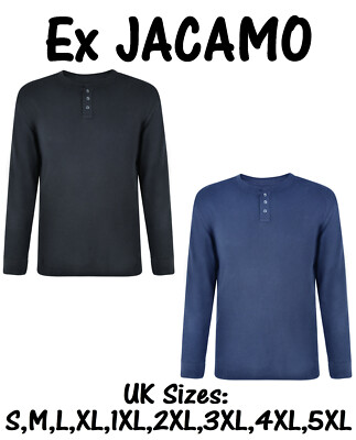 MENS WAFFLE TOP CREW NECK LONG SLEEVE EX UK STORE S-5XL BUTTON UP STRETCH BNWT