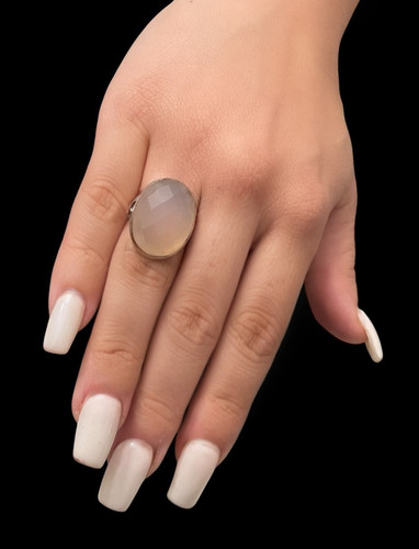 Sterling Silver Faceted Large Pink Chalcedony Women’s Ring - 6.25