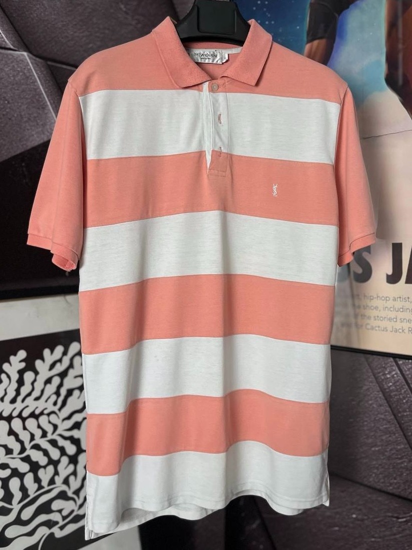 T shirt polo vintage anni 90 Yves Saint Laurent YSL a righe pesca logo lusso