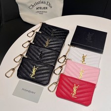 Saint Laurent Patent Monogram V Quilted Slim Zip Coin Purse Card Holder Wallet