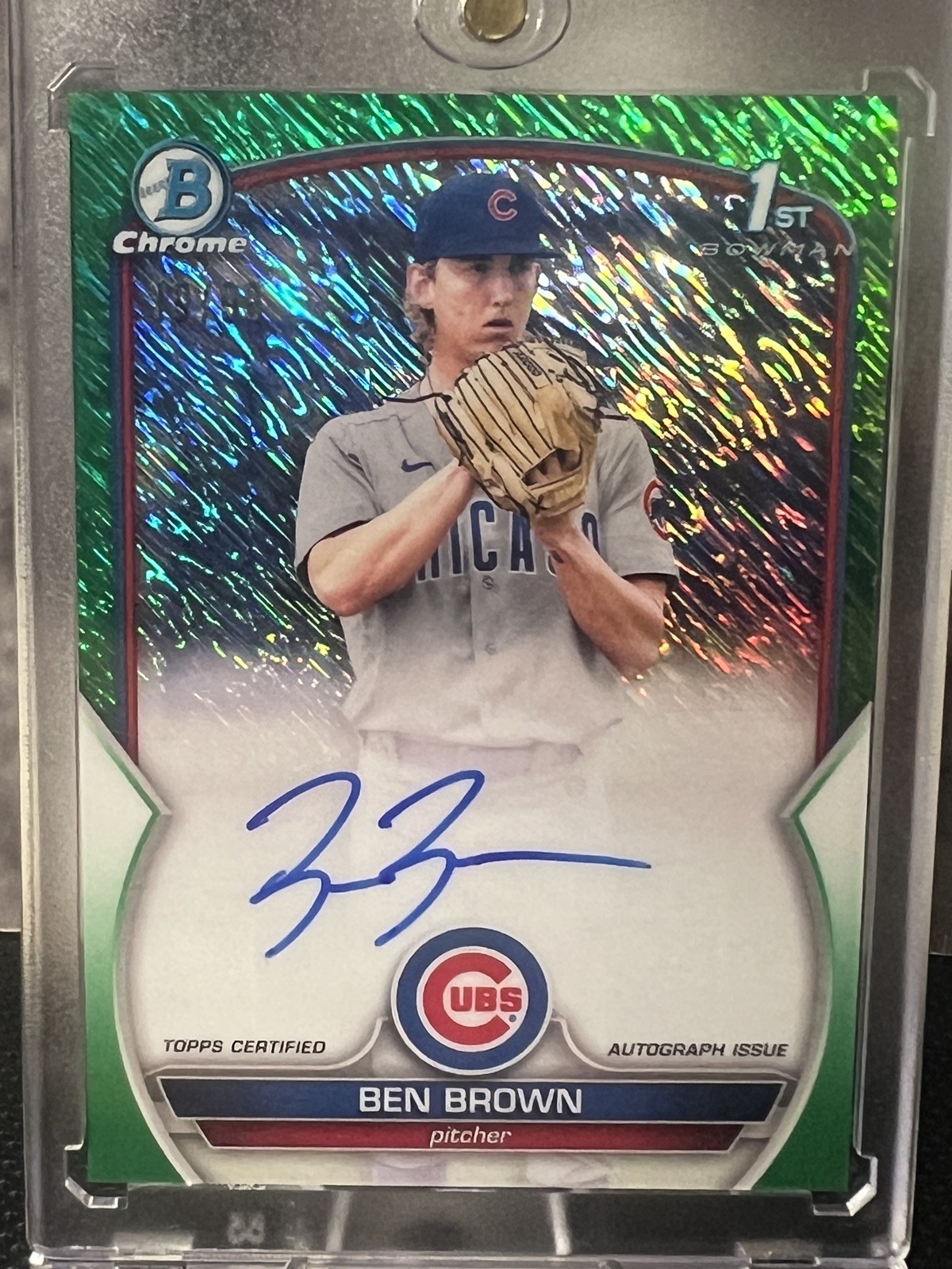 2023 BOWMAN CHROME PROSPECT AUTO BEN BROWN #CPA-BBN GREEN SHIMMER /99 (1st)
