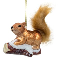 Squirrel on Snowy Branch Blown Glass Ornament