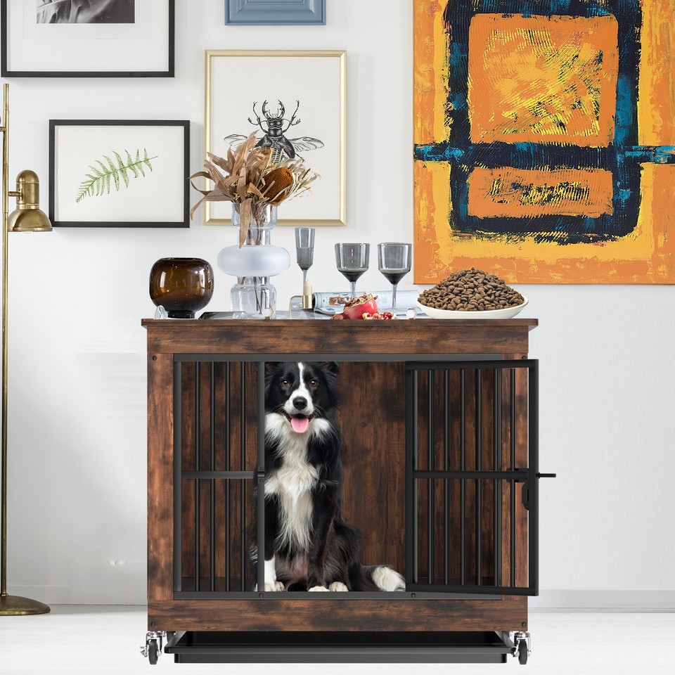 Picture Idea: 100Cm Wooden Dog Crate With Double Doors Pull Out Tray