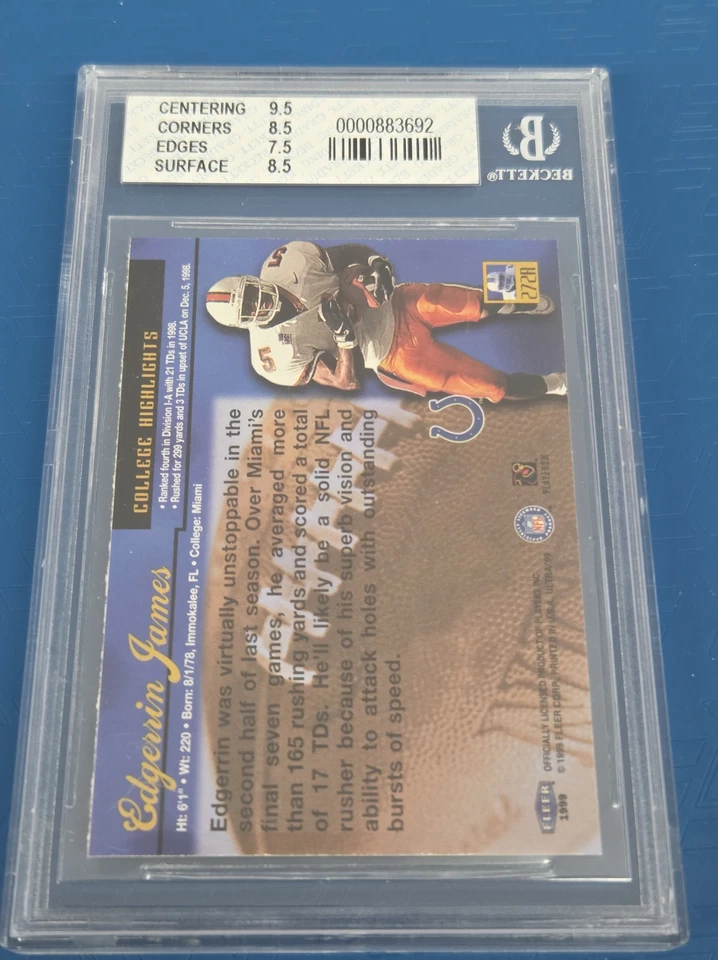 1999 Ultra RC #272R Edgerrin James Indianapolis Colts FOOTBALL Card P9 - Image 2 of 2