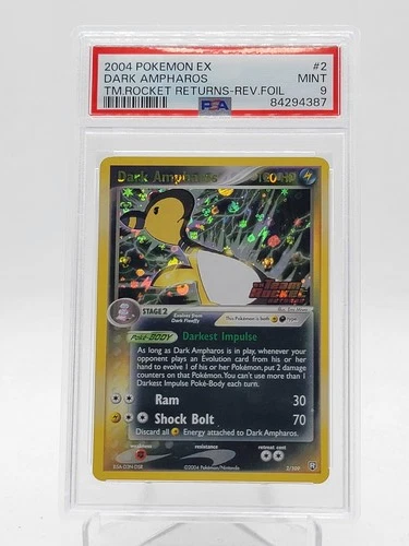 DARK AMPHAROS 2004 POKEMON EX TEAM ROCKET RETURNS REV FOIL #2/109 PSA 9 Q3963