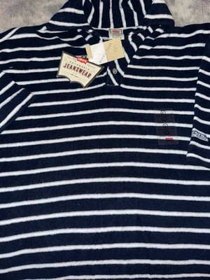 Levi s Authentic Jeanswear Terry Knit Shirt Navy White Striped Size L NWT USA 