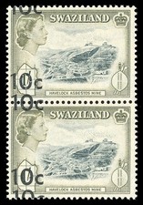 Swaziland 1961 QEII 10c on 1s error SURCHARGE DOUBLE variety pair MNH. SG 73ax2.