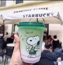 2025 NEW Starbucks Snoopy green Plastic Reusable Tumbler Cup -16oz/473ml Gift