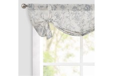 Tie Up Valance Curtain Gray Floral Linen Light Filtering 42x36L  1 Panel Grey