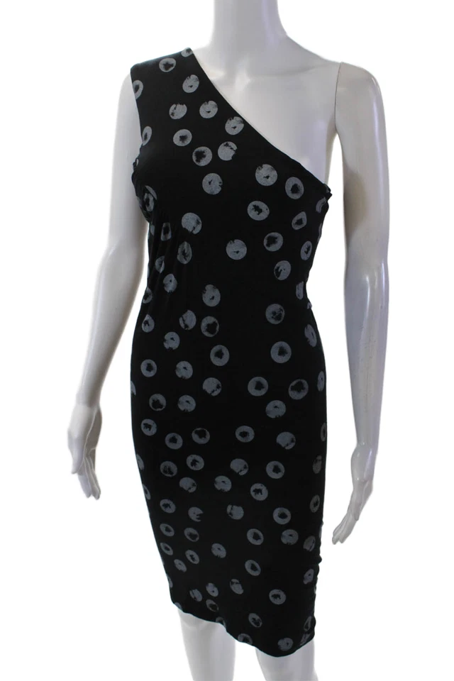 Vestido Religion para mujer a lunares con un hombro negro gris talla pequeña Foto 2 de 4