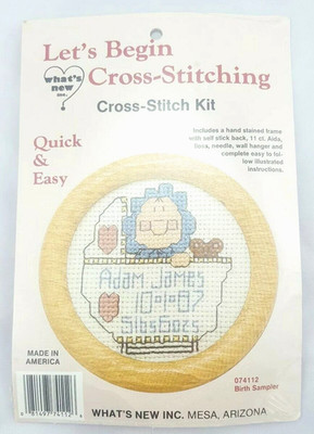 Vintage What s New Inc. Cross Stitch Kit Birth Sampler Boy 074112 Quick Easy
