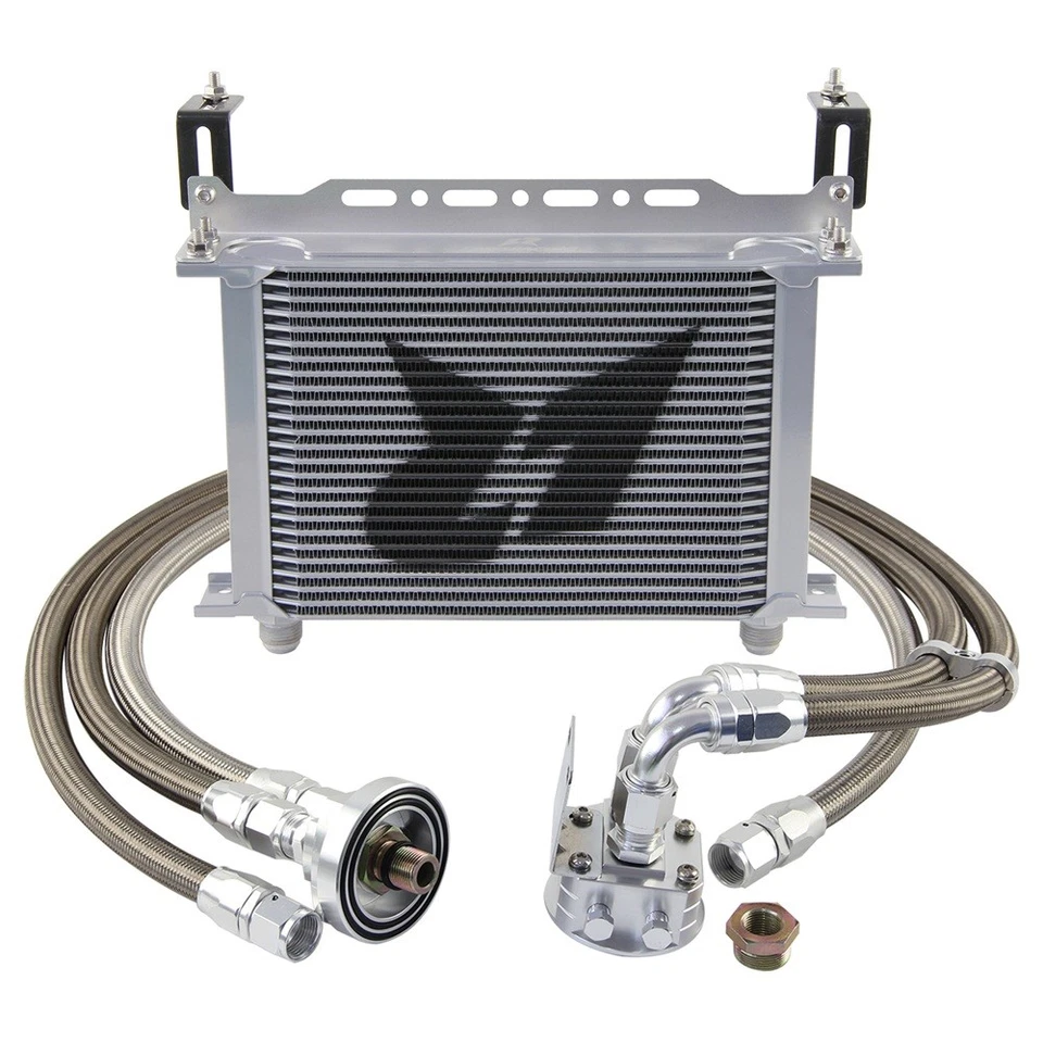 LR 25 Row AN10 Oil cooler w/Bracket+Filter Relocation Adapter Hose Kit Silver - Image 3 of 4