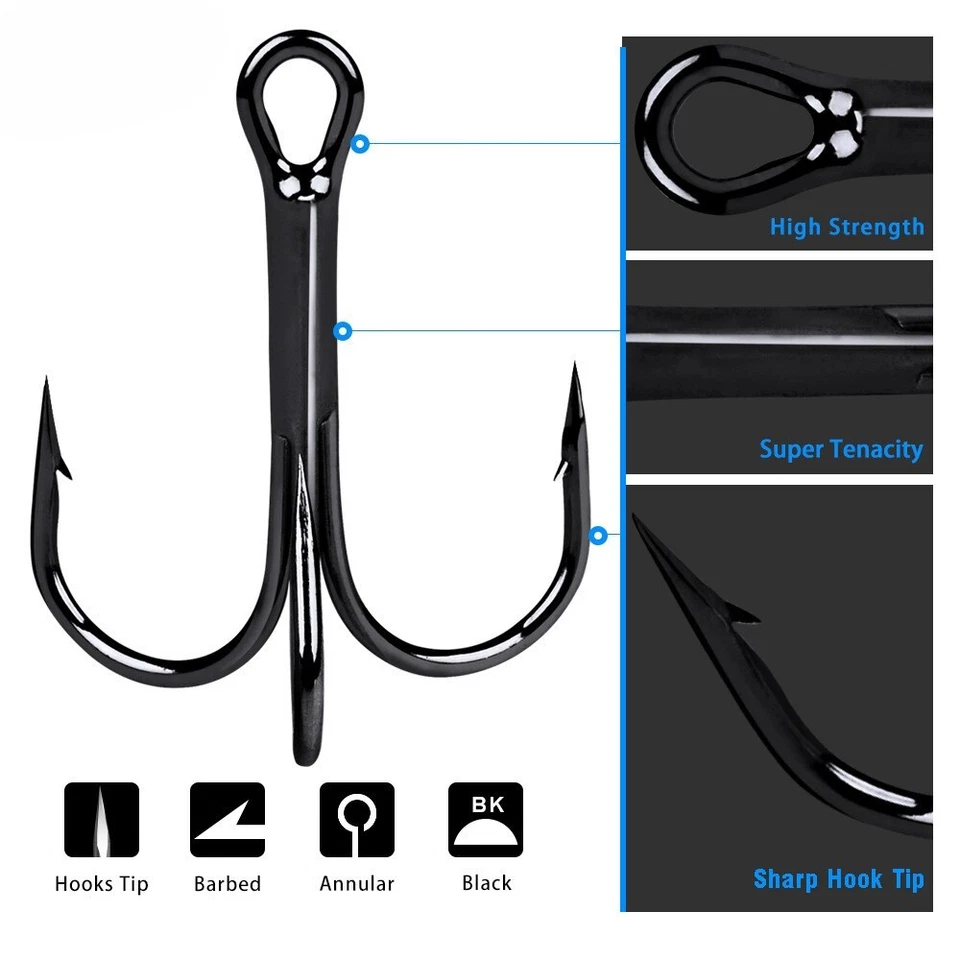 100pcs Fishing Hook Sharp Treble Hooks Size 1 2 4 6 8 10 12 Red Black Silver - Image 3 of 4