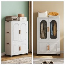 2 Tiers Folding Wardrobe Clothes Storage Cabinet Closet Organizer w/Single Rod 