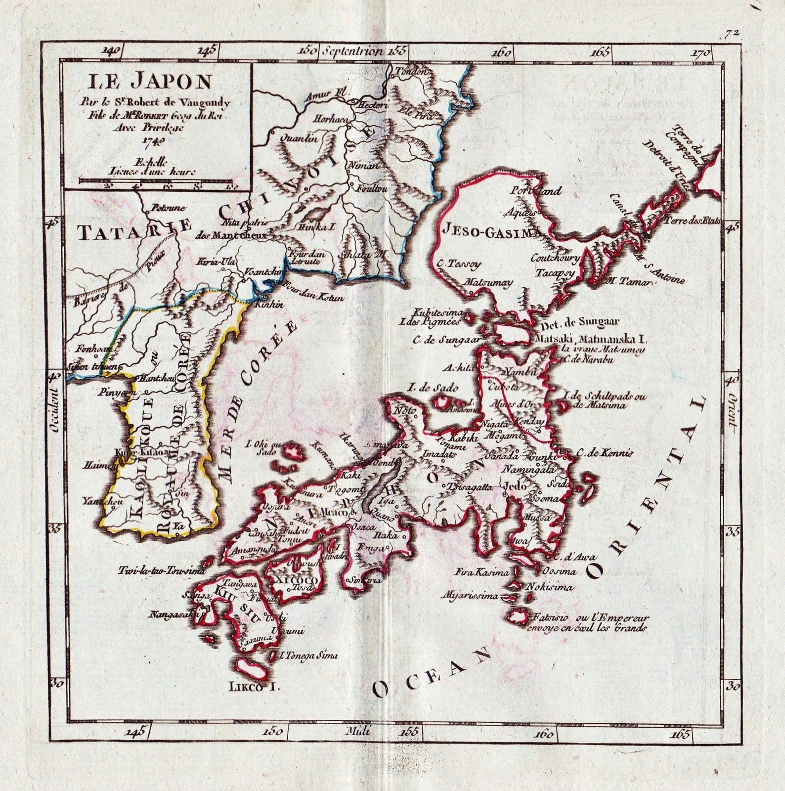 Japón Corea Asia Mapa De Robert De Vaugondy 1749