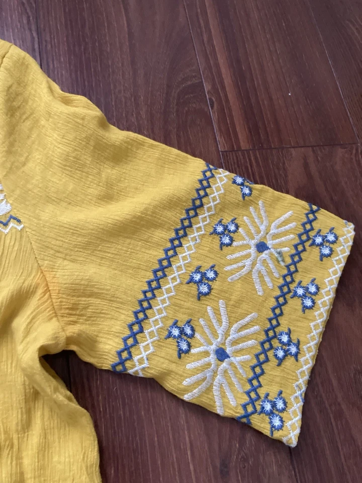 Monoreno Women's Yellow Shirt Top Blouse M Embroidered Ombre Cotton Boho Chic - Image 4 of 4