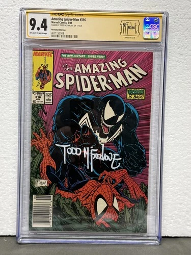 AMAZING SPIDER-MAN #316 CGC 9.4 NEWSSTAND ED SIGNED TODD MCFARLANE 1ST VENOM CVR