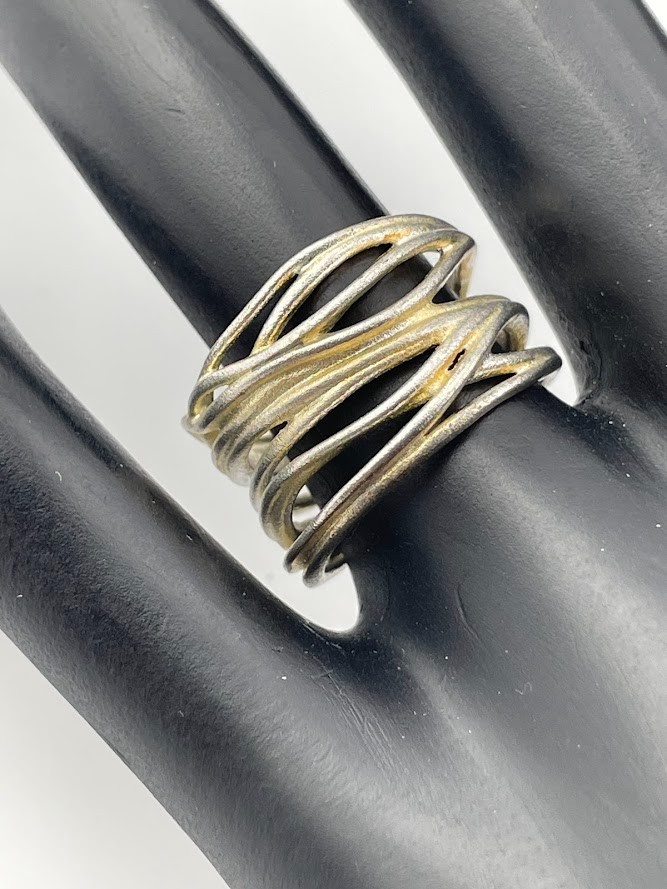 925 Sterling Silver Matte 2 Tone Multi Band Ring Size 6.5 Adjusts Fairy 1000
